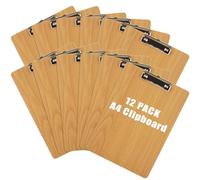 MUXHEL 12 Wooden Clipboards A4, 4mm Thick with Clip & Hidden Hanging Hole, Durable Clipboards for Office & School