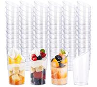 MUXHEL 120PCS Plastic Dessert Cups 65ml Clear Mini Dessert Pots Angled Round Reusable Mini Cheesecake Pots for Chocolate Cheesecake Desserts Appetizers Fruit Mousse Pudding