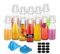 MUXHEL 12PCS Clear Clip Top Preserve Bottles, 250ml Airtight Glass Swing Top Bottles with Stoppers, Stickers & Funnel for Carbonated Drinks, Brewing, Beverages and Liquids