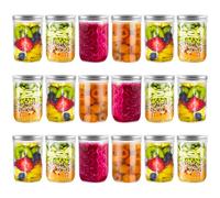 MUXHEL 18PCS Mason Jars with Lids 500ml/17 oz Leakproof Glass Jars with Silver Metal Lids Clear Wide Mouth Mason Jars Canning Jars for Overnight Oats Food Storage Cookies Nuts Candies & Beans