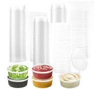 MUXHEL 250PCS 2oz Sauce Pots with Lids, 50ml Round Small Plastic Containers with Lids, Small pots with lids Clear Jelly Pots for Restaurants, Chutney, Ketchup & Sauce Dips Salads
