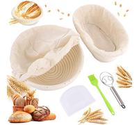 MUXHEL 2PCS Bread Proofing Basket, 23cm Round & 25cm Oval Banneton Proofing Basket with Liners, Sourdough Kit Sourdough Proving Basket with Dough Scraper, Basting Brush & Dough Whisk