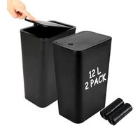 MUXHEL 2PCS Large Black Bathroom Bin with Lid, 12.5L Large Push Button Plastic Kitchen bin with Lid, Touch Top Narrow Bedroom Bin with lid Rubbish Bin Toilet Bin for Bedroom, Toilet, Kitchen, Office