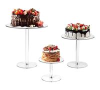 MUXHEL 3 Set Acrylic Cake Stand, Clear Wedding Cake Stand, Round Acrylic Cupcake Stand Durable Cupcake Holder for Pastry Dessert Birthday Party Wedding