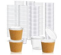 MUXHEL 300PCS 1oz Sauce Pots with Lids, 25ml Round Small Plastic Containers with Lids, Small Pots with Lids Clear Jelly pots for Restaurants, Chutney, Ketchup & Sauce Dips Salads