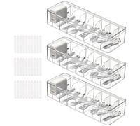 MUXHEL 3PCS Cable Storage Box 8 Grids Clear Cable Management Box Plastic Cable Tidy Box with Lid & 30 Cable Ties for Cable Storage Chargers Power Strips and Cables Organize