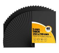 MUXHEL 40PCS A4 EVA Foam Sheet 297 x 210 x 5mm Black Foam Board 5mm Thick High-Density Foam Board Poster Board for Crafts Projects, Model Making, Mounting Photos, Presentations