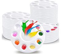 MUXHEL 40PCS Paint Palette, Plastic Round Paint Tray Palette with 10 Wells and 1 Central Reservoir, White Paint Pallets for Children Acrylic Oil Watercolor DIY Craft Professional Art Painting