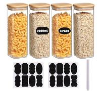 MUXHEL 4PCS Glass Jars with Bamboo Lids 2000ml Glass Storage Jars with Lids Airtight Pasta Jars for Storage Glass Food Storage Jars with Labels & Pen for Pasta Noodles Rice Cereal Nut