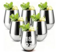 MUXHEL 510ml/18oz Stainless Steel Wine Glasses Set of 6, Unbreakable Stemless Wine Glasses, Portable Shatterproof Metal Red Wine Glasses for Outdoor Picnics