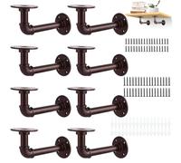MUXHEL 8PCS Industrial Shelf Brackets Brown Pipe Brackets for Shelves Wall Mounted Pipe Shelf bracketss with Screws for Shelves, Scaffold Board and Home Decoration