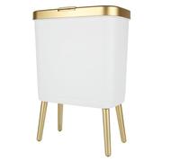 MUXHEL Plastic Bathroom Bin with Lid 15L Bedroom Bin with Lid Trash Can Kitchen with Legs for Bedroom Bathroom Living Room Office - White Gold
