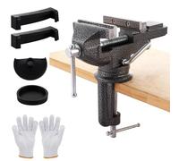 MUXHEL Vice 80mm, Bench Vice Clamp 360° Swivel Base Vices for Workbench, Heavy Duty Work Bench Clamp Table vice for Small DIY Craft Projects Sanding Drilling Welding-Black