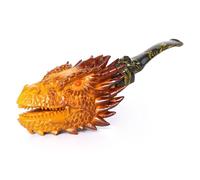 MUXIANG Dragon Carved Burl Wood Tobacco Pipe with Cumberland Stem and Tamper Dragon Claw (Yellow)