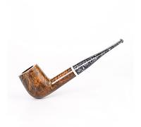 MUXIANG Tobacco Pipes Straight Briar Wood Tobacco Pipe with Silver Metal Ring Adapt 9mm Activated Carbon Filters (AA0012S-6)