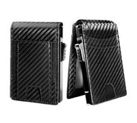 MUXILING Slim AirTag Wallet - Aluminum RFID Bifold with Pop-Up Card Slot, Money Clip & Gift Box, Carbon Black, Carbon Fiber-TypeC, Minimalist