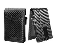 MUXILING Slim AirTag Wallet - Aluminum RFID Bifold with Pop-Up Card Slot, Money Clip & Gift Box, Carbon Black, Carbon Fiber-TypeA, Minimalist