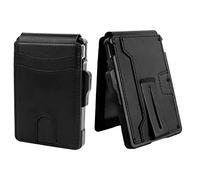 MUXILING Slim AirTag Wallet for Men - Pop-Up Aluminum Case, RFID Blocking Leather Bifold with Money Clip & Card Slots, Includes Gift Box, Black, Slim RFID Blocking Wallet, Minimalist