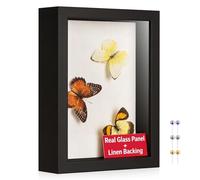 MUXIUNT 3d Deep Shadow Box Frame 5x7in with Real Glass Panel and Soft Linen Back, 5x7in(12.7x17.78cm) Black 3d Deep Picture Photo Frames Box Display Insect Medal Display Pet Photo Flower Craft