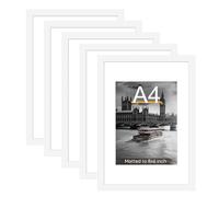 MUXIUNT 5-Pack A4 Picture Frame, Wall Photo Frame with Mount for 8x6 Photos | Thickened HD Acrylic White Picture Frame A4. Display on Tabletop or Wall for Photos, Posters, Art, Certificates,weddings