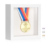 MUXIUNT 5x5 Inch Mini Shadow Box Frame with Real Glass & Soft Linen Back | With Push Pins,1.2-inch Deep White Shadow Box Display - Tabletop or Wall Mount for Crafts, Photos, Flowers, and Keepsakes