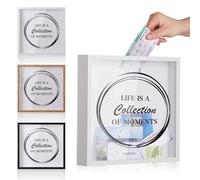 MUXIUNT Adventure Challenge Archive Shadow Box Picture Frame With Slot, 8&12In Ticket Card Memory Box for Keepsakes, Top Loading Display Case Travel Decor Gift (White, 12x12in)