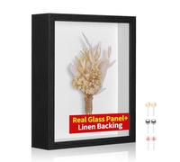 MUXIUNT Shadow Box Frame with Soft Linen Back - Push Pins Included, Memory Box Display Case for Flower, Tickets and 3D Items (Black, 8x10)