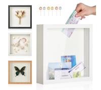 MUXIUNT Travel Adventure Archive Shadow Box for Memories,8&12In Concert Travel Ticket Stub Memory Top Loading Shadow Keepsake Box with Slot On Top (White, 12x12in)