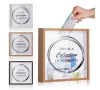 MUXIUNT Travel Adventure Challenge Archive Shadow Box Picture Frame with Slot,8&12In Travel Ticket Card Memory Box for Keepsake Box,Top Loading Shadow Box Display Case Travel decor Gift (Brown,12x12in