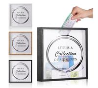 MUXIUNT Travel Adventure Challenge Archive Shadow Box Picture Frame with Slot,8&12In Travel Ticket Card Memory Box for Keepsake Box,Top Loading Shadow Box Display Case Travel decor Gift (Black,12x12in