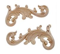 MUXSAM 1-Pair Carved Wood Applique, Long Decorative Mouldings Unpainted DIY Woodcarving Corner Onlay Decals Home Decor for Furniture Door Cabinet Drawer Headboard Table 20x9cm/7.87x3.54inch