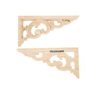 MUXSAM 2pcs Oak Wood Carved Corner Onlay Applique Unpainted Frame Decal Home Furniture Decal 12x6cm