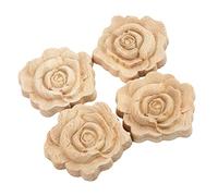 MUXSAM 4pcs Wood Carved Applique Mouldings Decal Corner Onlay Embellishments for Crafting Furniture Door Cabinet Rose Unpainted Sculptures