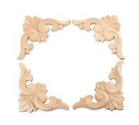 MUXSAM 4pcs Wood Carved Corner Applique Decal Onlay Furniture Unpainted Door Decor Sculptures for Home British Farmhouse Style