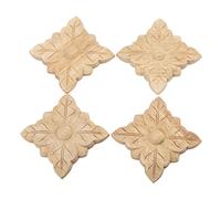 MUXSAM 4Pcs Wood Carving Square Inlaid Decal Unpainted Retro Decal Cabinet Door and Window Decoration Decal (1#)(6 * 6cm)