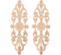 MUXSAM Wood Appliques Decorative Carved Onlays, 2Pcs Unpainted Wooden Long Appliques Classic Carving Decals Home Decor for Door Wall Bed Cabinet Fireplace Mantel Dresser, 38x14cm/14.96"x5.51"