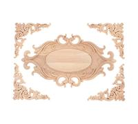 MUXSAM Wood Carved Decals,Unpainted Decorated Furniture Appliques,Wood Flower Carved Appliques Corner for Wall Cupboard Mirror Mantel Door Bed Cabinet Ceiling Dresser,1PCS 26 * 15cm,4PCS 10 * 10cm
