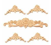MUXSAM Wood Rose Appliques Onlays Set, 5-Pack Unpainted Decorative Carved Decals for Bed Door Cabinet Wardrobe Mantel Ceiling Wall Headboard Upgrade Decor Craft DIY Projects, 15x15cm+38x8cm