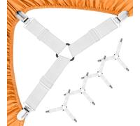 MUXTTAO Bed Sheet Clips for Bedding, Fitted Sheet Clips, Trilateral Bed Sheet Holder Lock Grippers, Mattress Sheet Clips Straps for Fixing Sheets (4 Pcs, White)