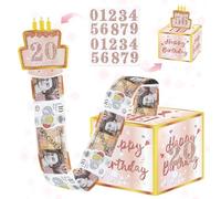MUXTTAO Happy Birthday Money Box Cash Gift Pull for Any Age, Surprise Money Gift Box with DIY Stickers and Pull Out 50 Clear Bags Unique Ideas for Giving Cash at Birthday Parties