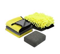 MUXUN Car Washing Kit, 5 Pcs Car Cleaning Kit 3 Microfibre Cleaning Cloth 1 Wash Gloves and 1 Microfibre Wax Pad, Wash Kit For Car Washing Care Polishing