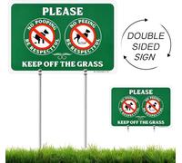 MUXYH Double Sided No Peeing and No Pooping Dog Sign, Please Be Respectful, Keep Off The Grass, All Metal Construction Yard Sign, 12" x 9", with Long Metal Stakes, Weatherproof - Outdoor use
