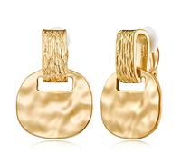 MUYAN Gold Folding Texture Clip On Drop Earrings for Women Non Piercing Vintage Dangle Earrings Fashion Jewelry Gold Drop Earrings for Women