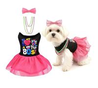 MuYaoPet Dog 80s Outfits Dress with Hair Bow and Necklace,I Love 80S Halloween Pet Disco Costume for Small Medium Dogs Girl,Summer Cat Puppy Dress Tutu Skirt,XXL