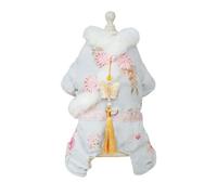 MuYaoPet Dog Chinese New Year Clothes Cat Tang Costume Outfit,Butterfly Tassels Dog Cheongsam Tang Suit,Winter Fleece Dog Jacket Clothes with D Ring for Leash(Blue Four Legs, S)