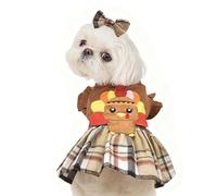 MuYaoPet Thanksgiving Turkey Dog Dress with Hair Bow,Pet Plaid Holiday Fall Dresses Skirt,Turkey Cat Costume Outfit for Small Medium Dogs Girl,M
