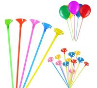 MUYAPAY 100 Pcs Balloon Sticks, 11 Inch Balloons Sticks, Reusable Sticks Colorful Balloons, Plastic Balloon Rods for Party Wedding Festival Birthday Decorations