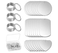 MUYAPAY 24 Pcs Stainless Steel Pendants Blank Dog Tag Round/Rectangular/Heart with Key Rings Id Tags for Dogs for Dog Name Tag Necklaces DIY Decorative Craft Making Kit for Laser Engraving
