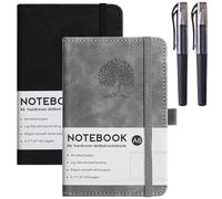 MUYAPAY 2PCS Notebook A6 Black Grey Comes with Two Pens Small Notebooks Pocket Size Anti Seepage Lightweight Mini Notebook Long Lasting And Durable Notepads for School Business Work
