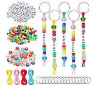MUYAPAY 556 PCS Pony Beads 540 Beadlets 4 Colorful Cords 12 Keychains